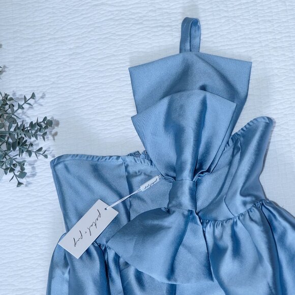 NWT Petal & Pup Betina Bow Satin Maxi Dress Blue Formal Wedding Guest Nordstrom - Picture 2 of 16